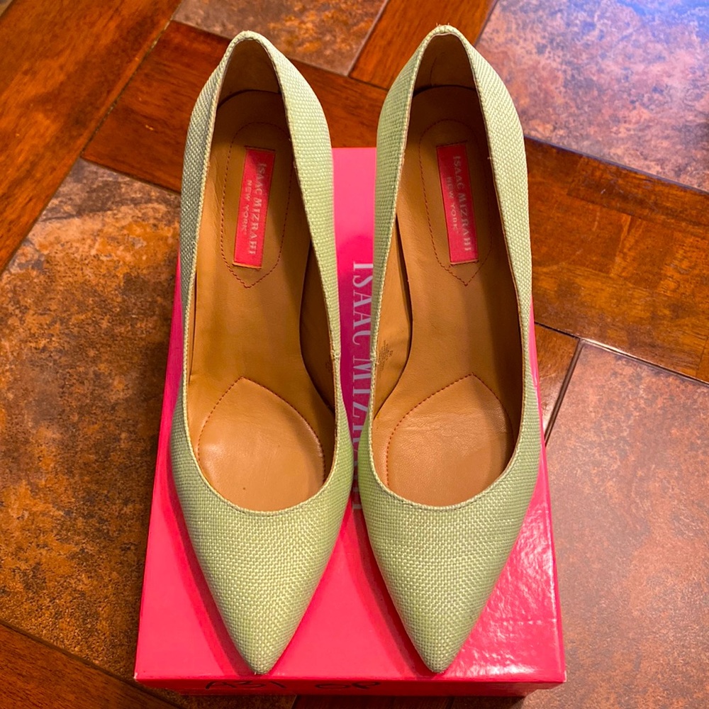 Mint Green Canvas High Heel Shoes